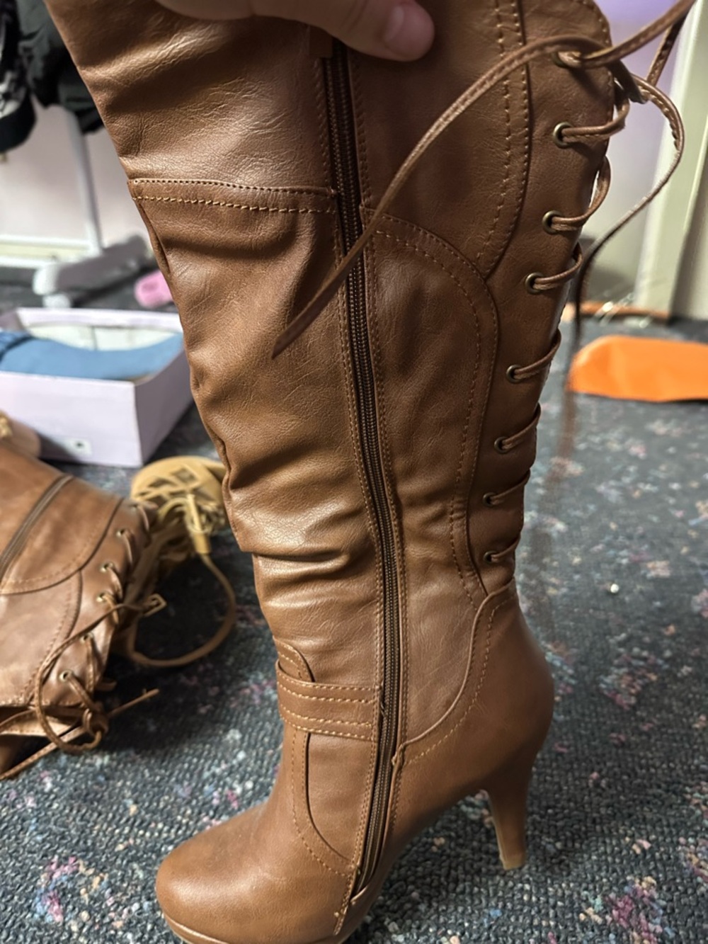 Women’s Brown High-Heel Lace-Up Knee Boot